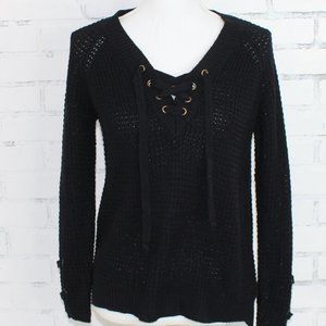 Lace Up Black Sweater // Cozy Sweater